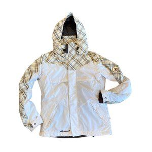 Alprausch Swiss Made Women's Small Ski Winter Jacket White Brown Removable Hood